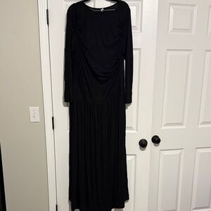 HALARA Black Long Sleeve Maxi Dress with Draped Front